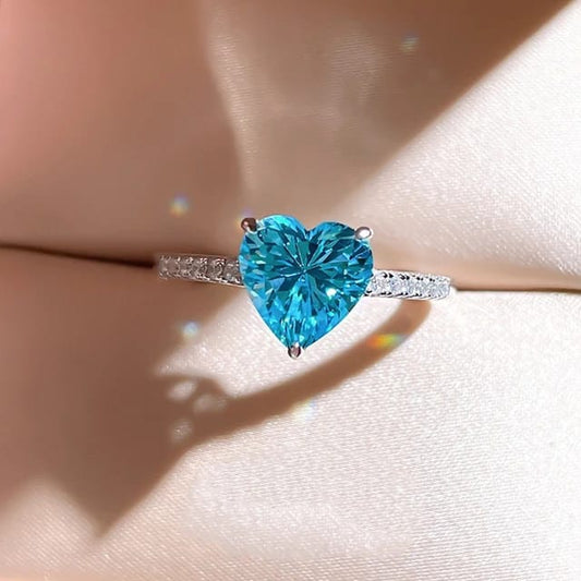 Aqua Heart-Cut Crystal Promise Ring For Women