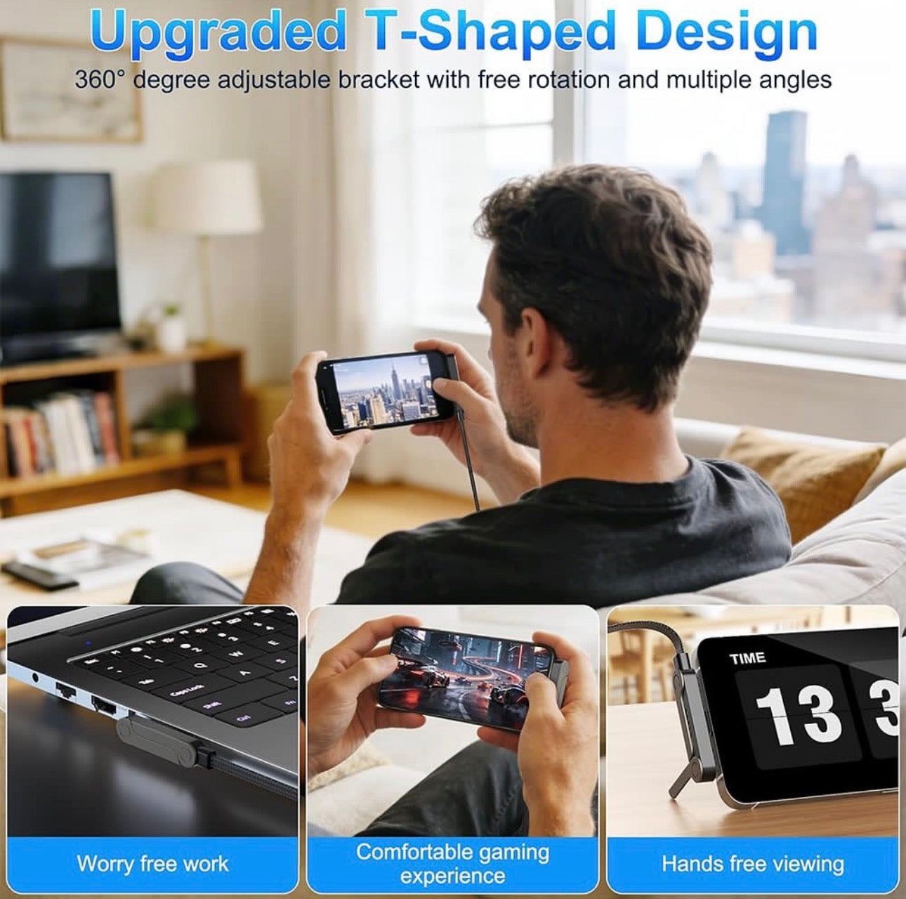 240W Fast Charging Type-C Cable with Foldable Phone Holder | Magnetic Rotating Stand Cable | Durable Braided USB-C Charger